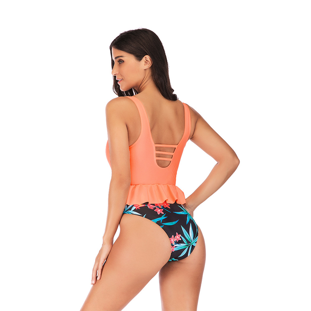 F4776-2 Womens Fashion Plus Size Lace Up Printed One Piece Swimwear Swimsuit